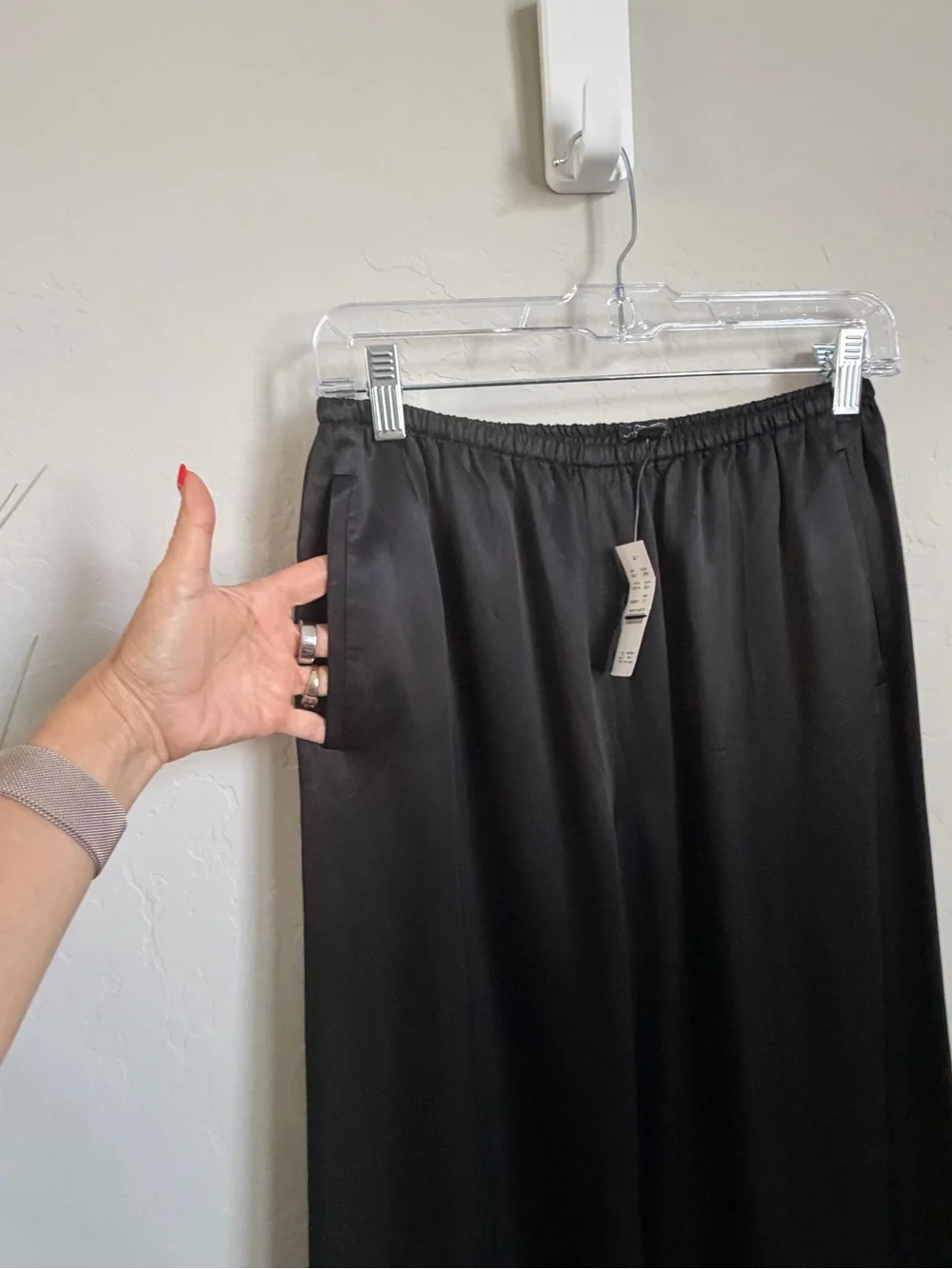 J.Crew Cosmo Pants Black Satin Wide Leg Pull On NWT Size S $158